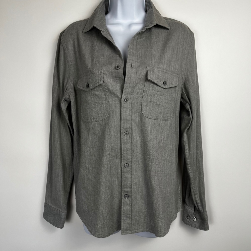 Express XS Grey Herringbone Long Sleeve Button Down Shirt New Business Casual